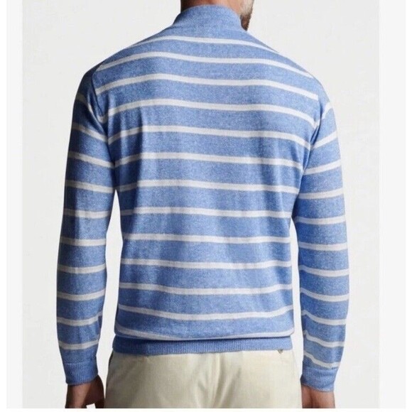 PETER MILLAR Crown XL Long Bay Merino Wool Linen Maritime Quarter Zip Swester - Picture 2 of 10